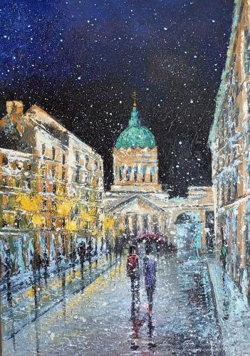 Картина Масло Ночной и зимний Санкт-Петербург. художника Феоктистов Вячеслав