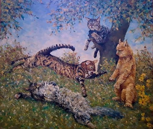 Картина Масло Коты гуляют. художника Всеволод Лайков