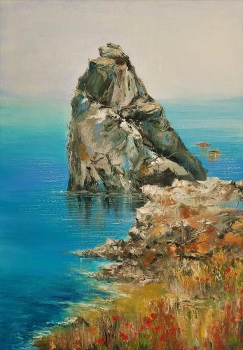 Картина Масло Маки у скалы Дива художника Леднев Александр