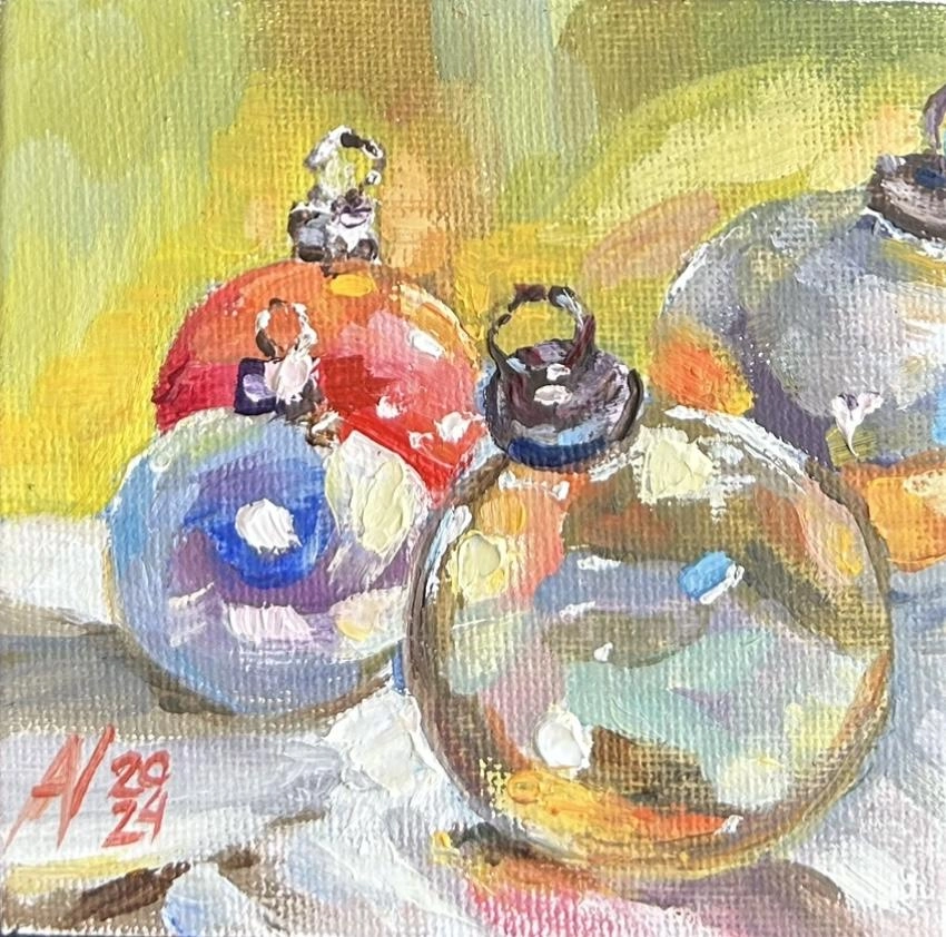Картина Масло Новогодние игрушки художника Волегова Александра