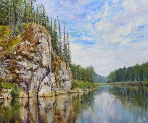 Картина Масло Камень Сокол. Утро на Чусовой художника Тютина-Зайкова Екатерина