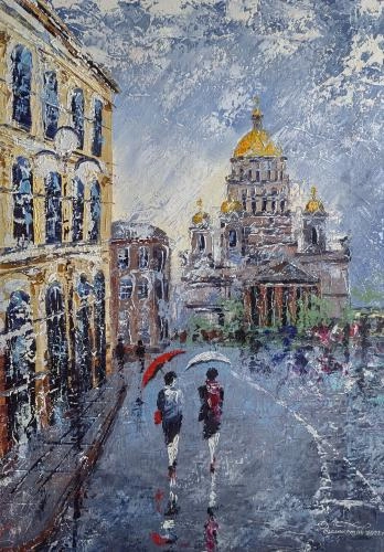 Картина Масло Санкт Петербурга. Дождливый день. художника Феоктистов Вячеслав
