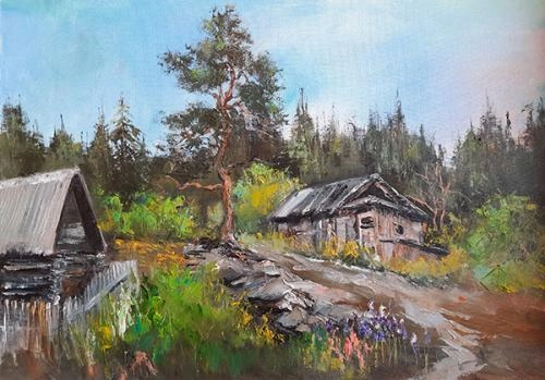 Картина Масло Дворик Сортавала художника Леднев Александр