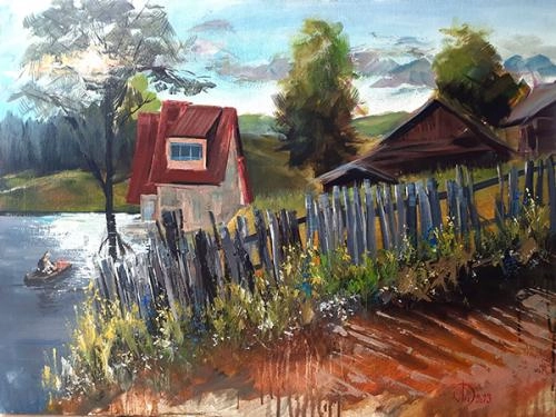 Картина Масло Спуск к пруду художника Леднев Александр