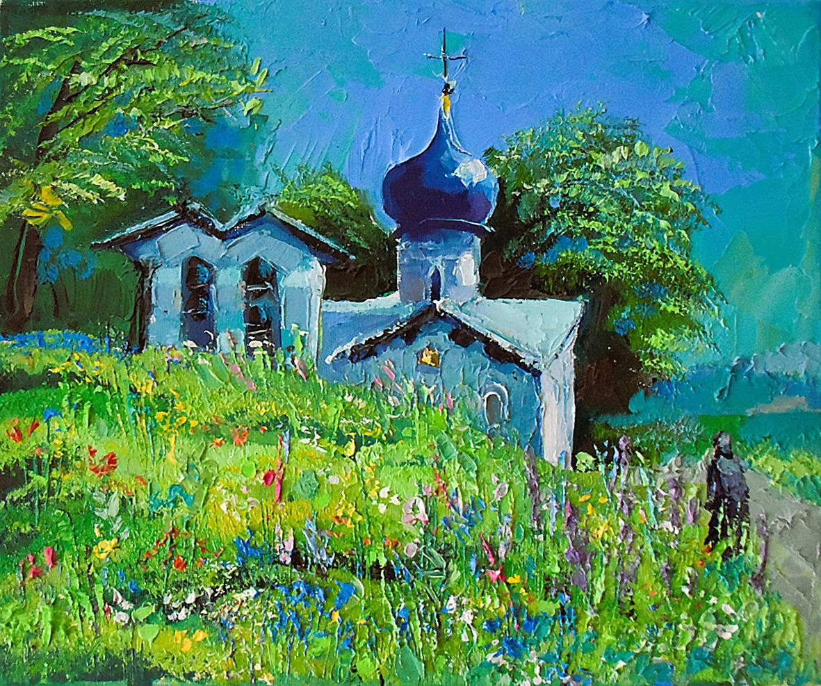 Картина Масло Храм св. Илии Пророка в д. Выбуты художника Синельников Андрей