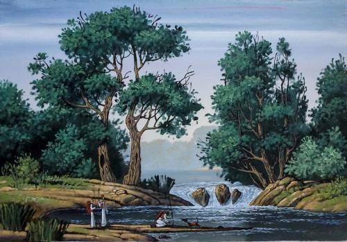 Картина Масло Путники у водопада художника Канский Константин