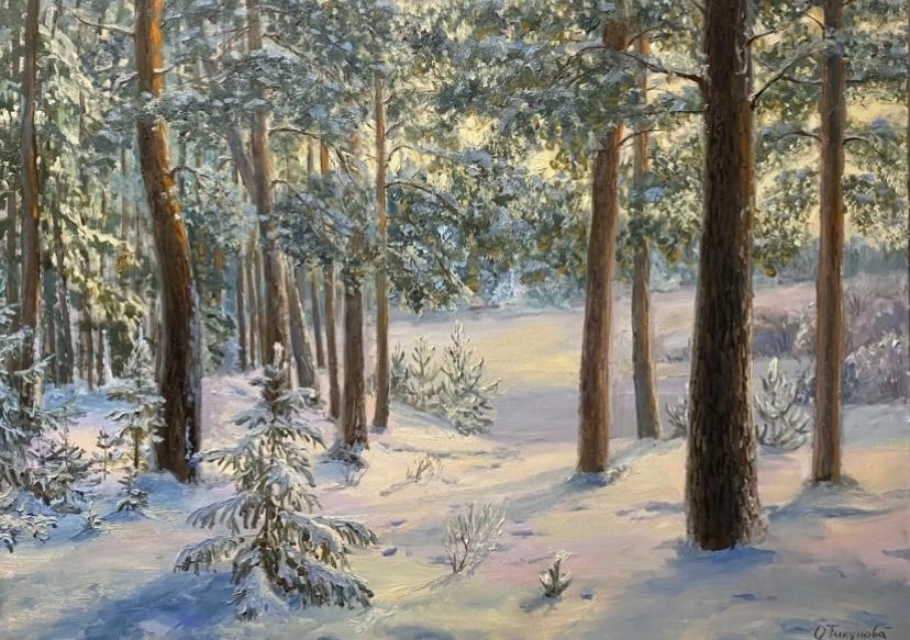 Картина Масло Зимний лес художника Тикунова Ольга 